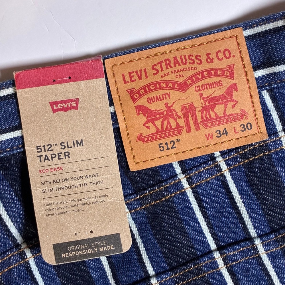 Levis 512 Slim Taper Jeans Mens 34 Blue White Hickory Railroad Stripe NWT *READ* - Picture 4 of 10